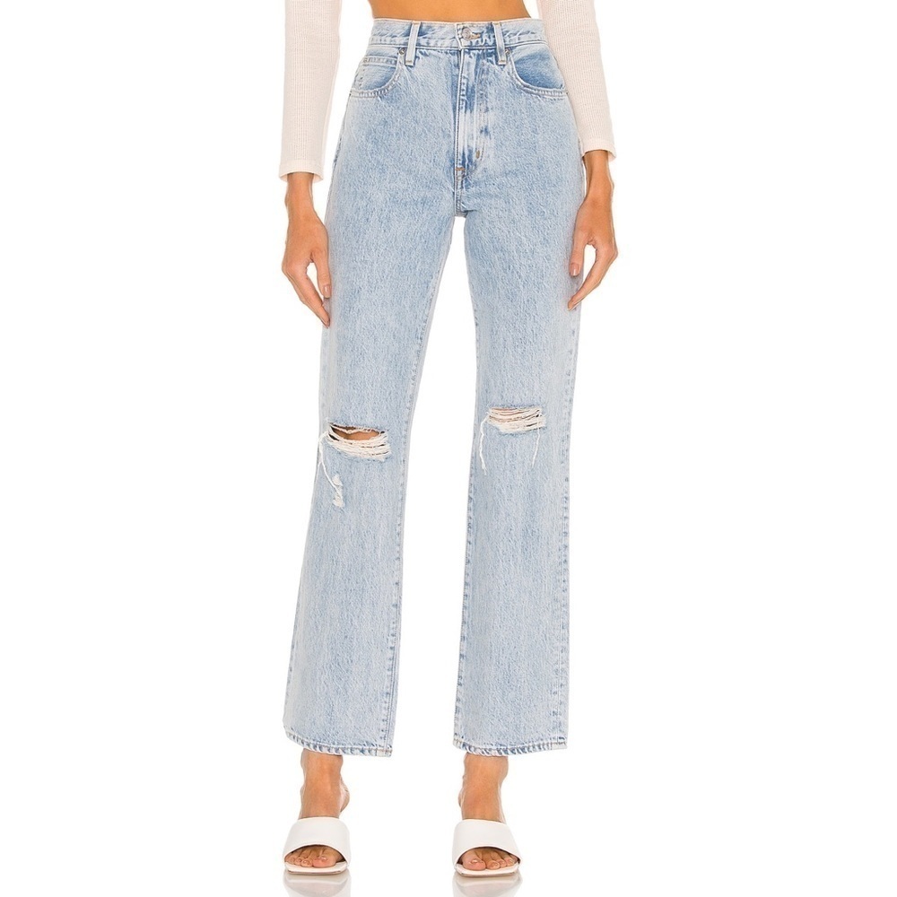 SLVRLAKE London Time Worn Distressed Straight Leg High Rise Jeans